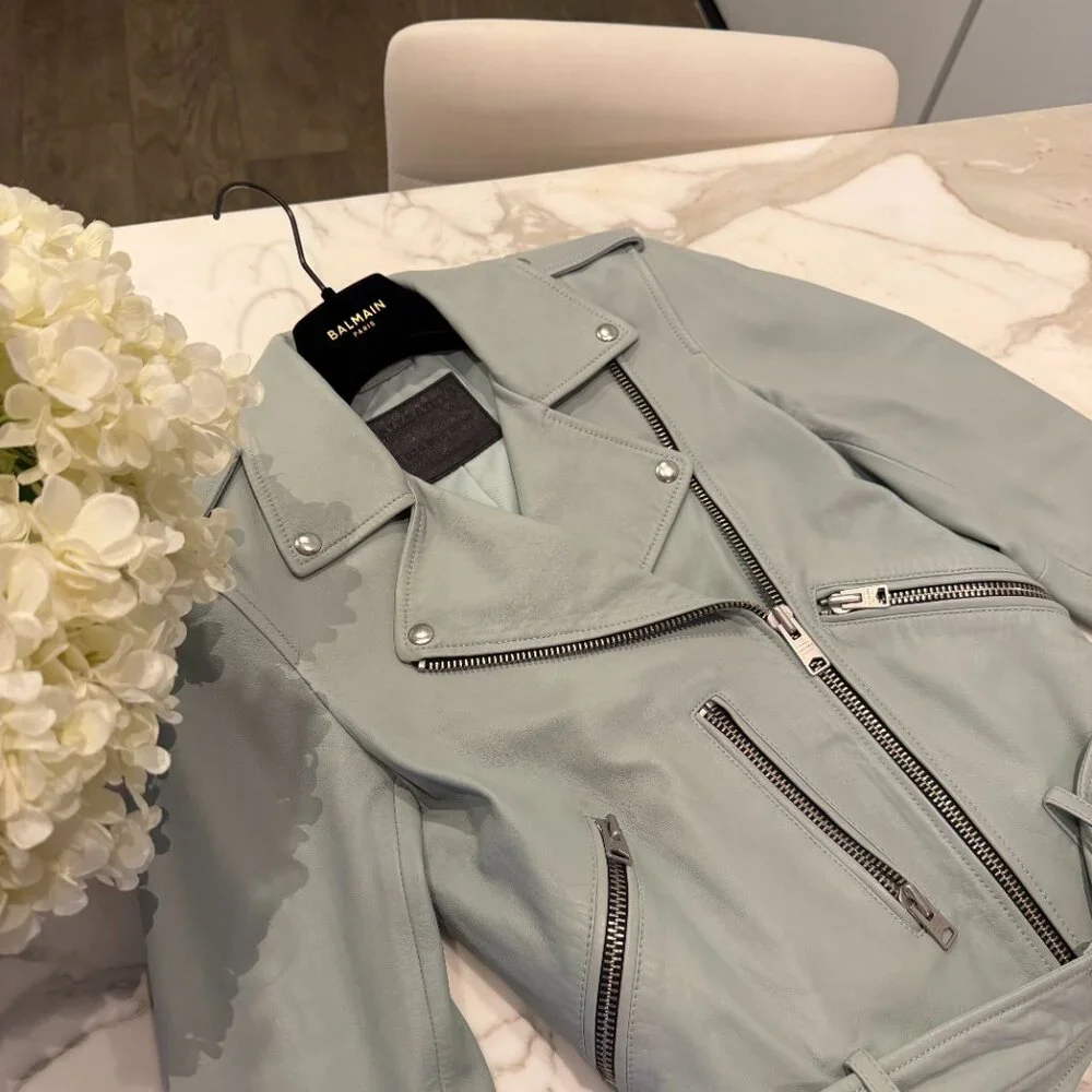 ALL SAINTS - Baby Blue Balfern Lamb Leather Biker Jacket - Picture 8 of 11